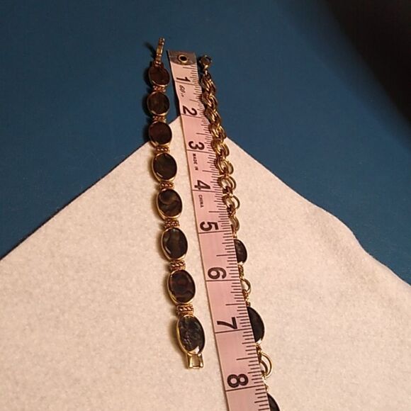 Monet Elongated Abalone Gold and Black Necklace/Bracelet Interlocking Links - Picture 5 of 6